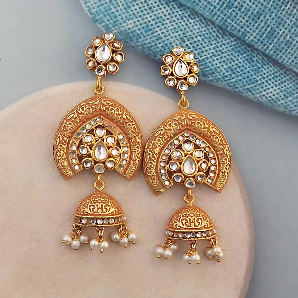Kriaa Orange Meenakari Gold Plated Dangler Earrings-1316332E