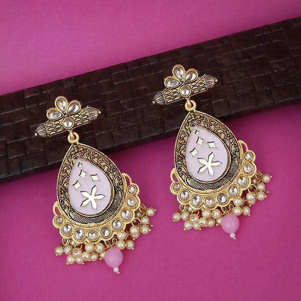 Kriaa White Meenakari Kundan And Pearl Dangler Earrings - 1316337E