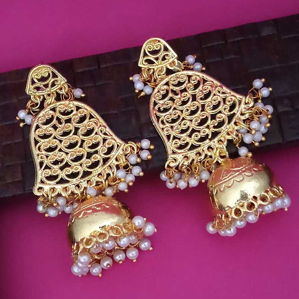 Kriaa Gold Plated White Pearl Jhumki Earrings