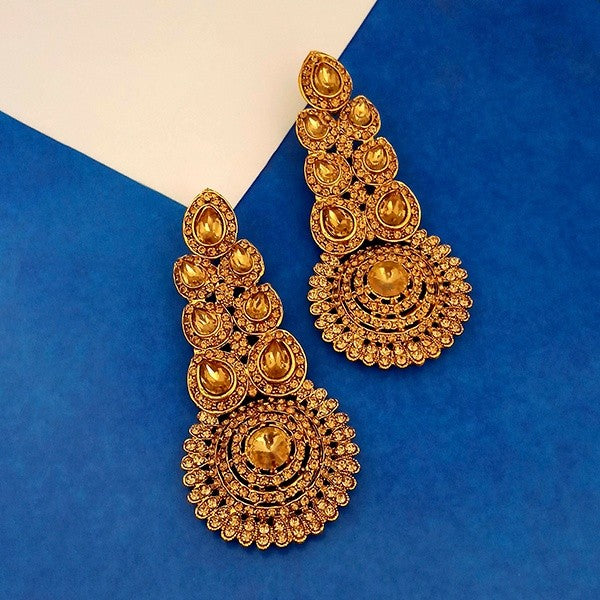 Kriaa Brown Austrian Stone Gold Plated Dangler Earrings