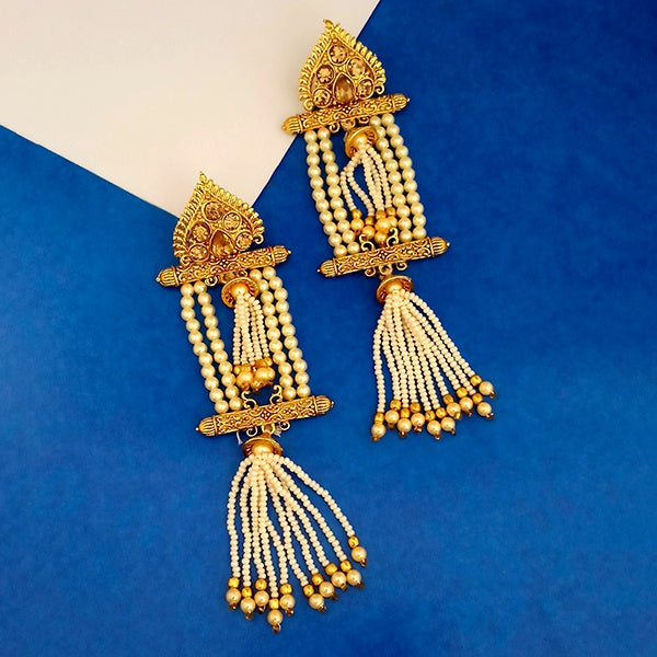 Kriaa Gold Plated Austrian Stone Pearl Dangler Earrings
