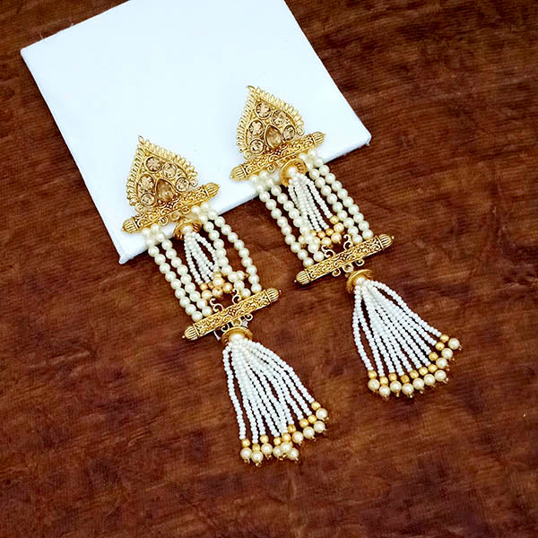 Kriaa Gold Plated Austrian Stone Pearl Dangler Earrings
