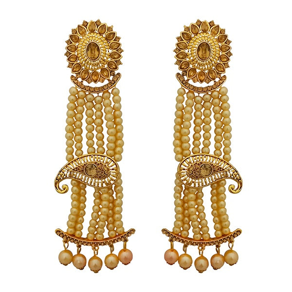 Kriaa Brown Austrian Stone Pearl Gold Plated Dangler Earrings