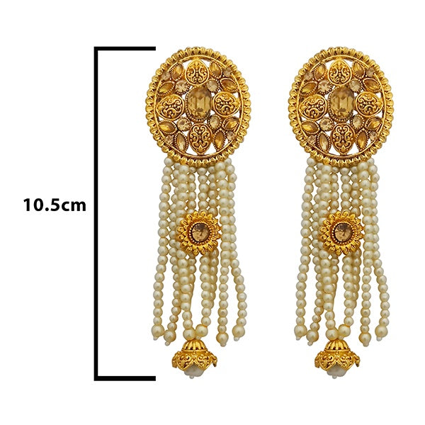 Kriaa Brown Austrian Stone Gold Plated Pearl Dangler Earrings