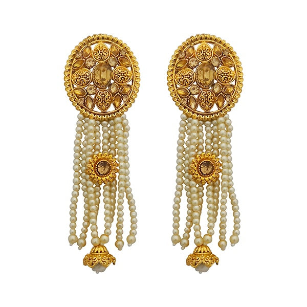 Kriaa Brown Austrian Stone Gold Plated Pearl Dangler Earrings