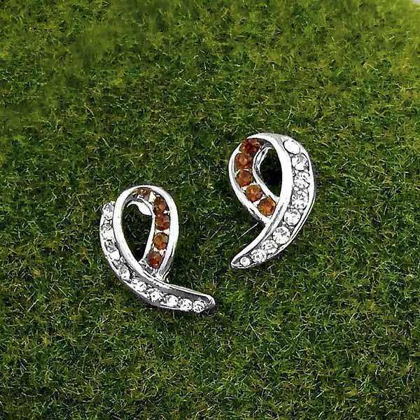 Kriaa Brown Austrian Stone Silver Plated Stud Earrings - 1316678D
