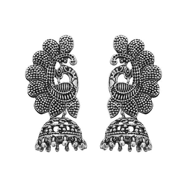 Jeweljunk Oxidised Plated Peacock Jhumki Earrings - 1316903