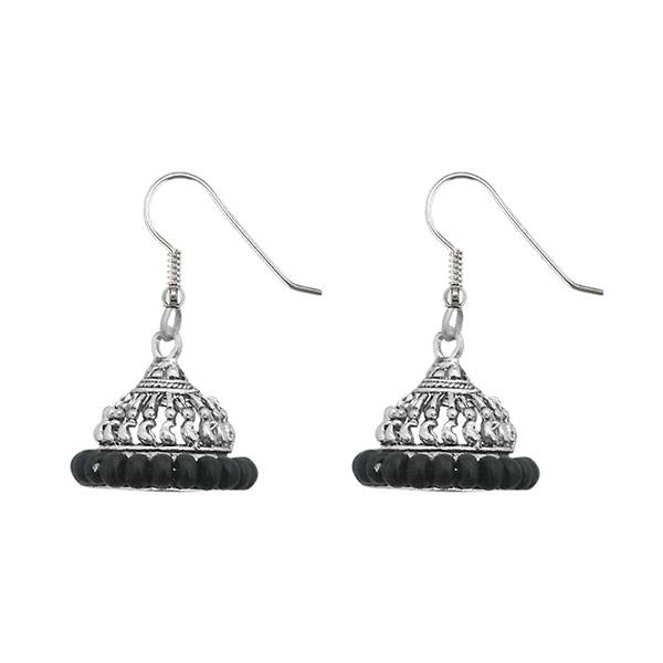 Jeweljunk Black Beads Oxidised Plated Jhumki Earrings - 1316910