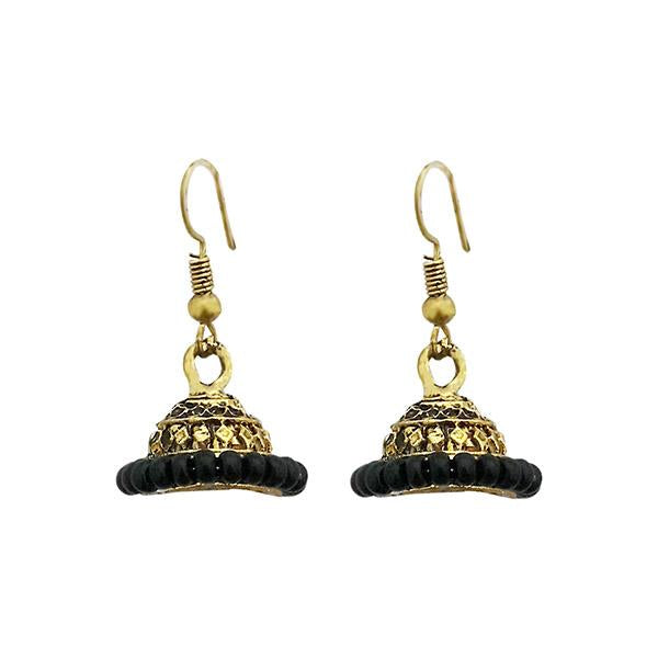 Jeweljunk Black Beads Gold Plated Jhumki Earrings - 1316911