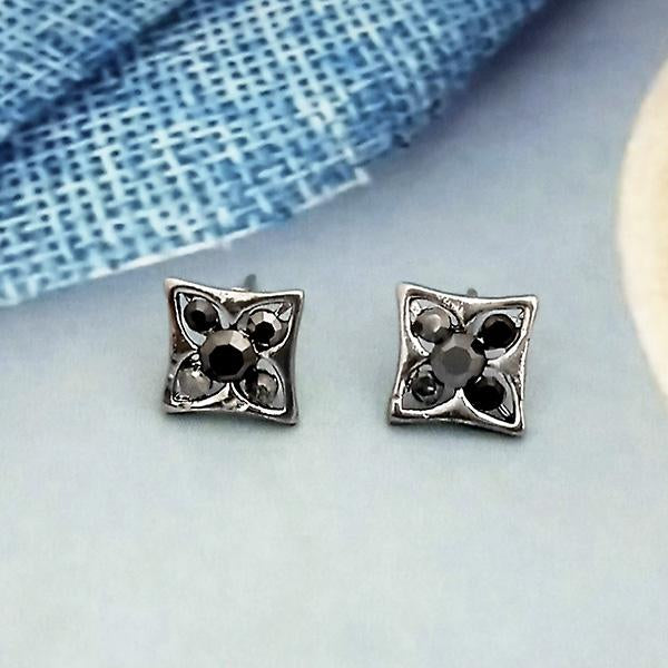 Kriaa Marcasite Stone Antique Silver Plated Stud Earrings -1317416