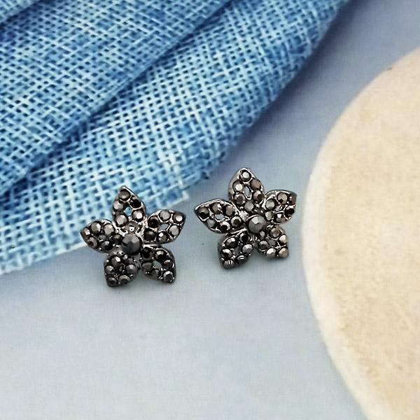 Kriaa Marcasite Stone Antique Silver Plated Stud Earrings -1317419