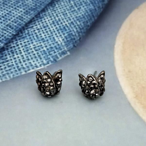 Kriaa Marcasite Stone Antique Silver Plated Stud Earrings -1317420