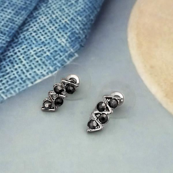 Kriaa Marcasite Stone Antique Silver Plated Stud Earrings -1317421