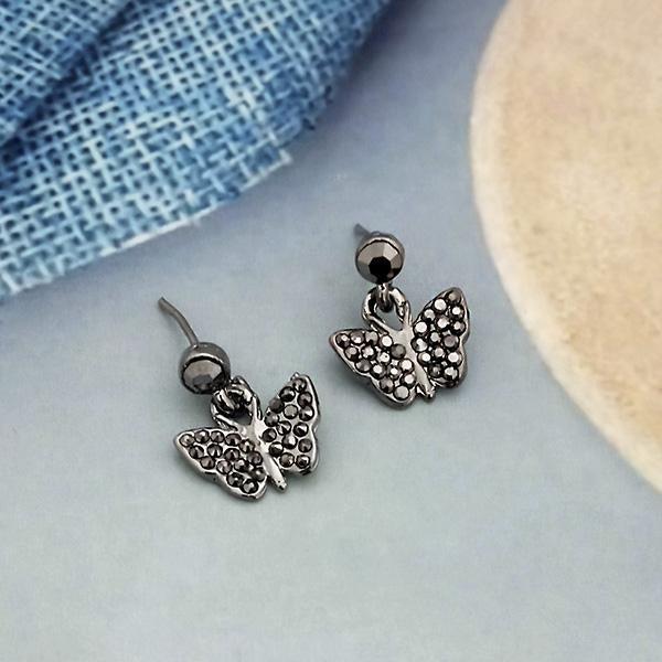 Kriaa Marcasite Stone Antique Silver Plated Stud Earrings -1317425