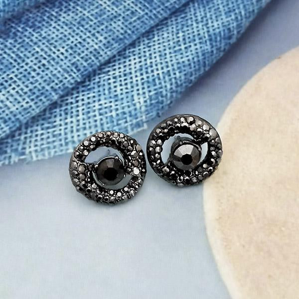 Kriaa Marcasite Stone Antique Silver Plated Stud Earrings -1317427