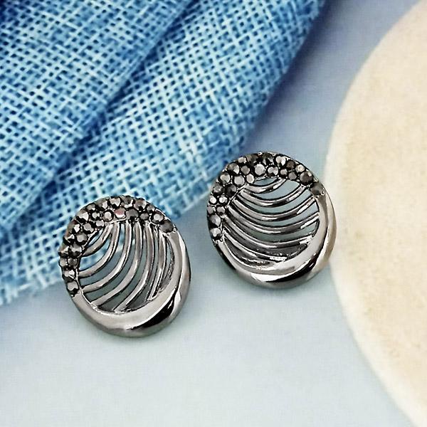 Kriaa Marcasite Stone Antique Silver Plated Stud Earrings -1317432