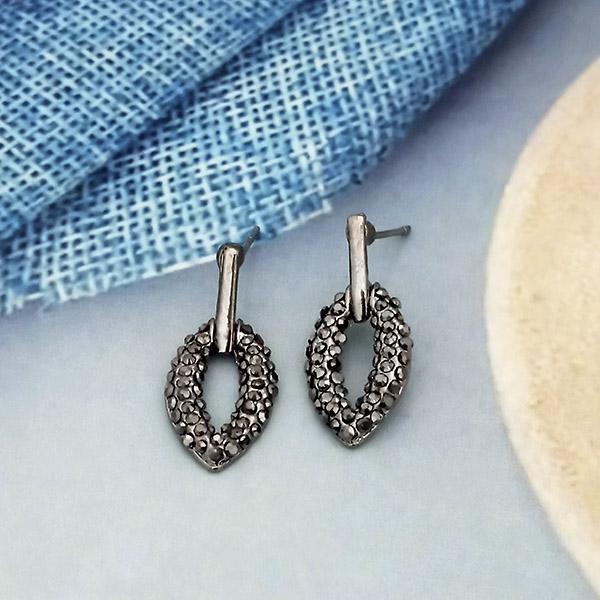 Kriaa Marcasite Stone Antique Silver Plated Stud Earrings -1317434