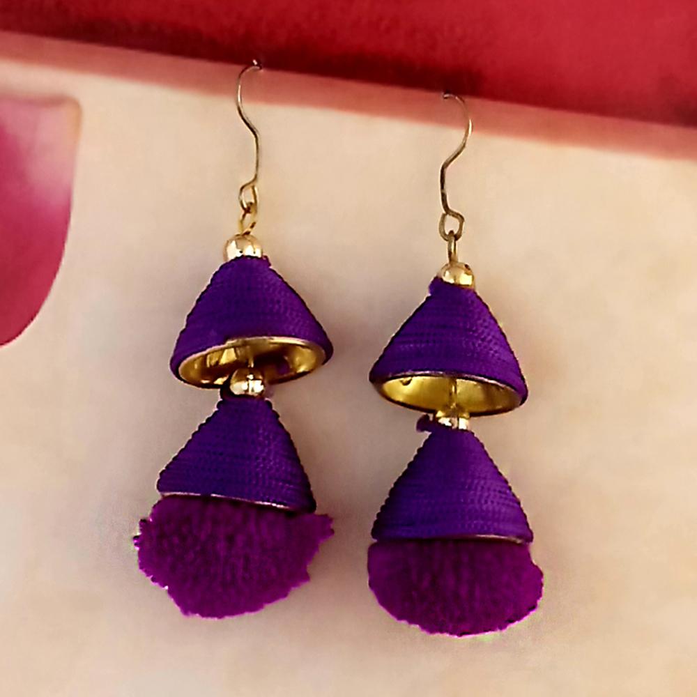 Jeweljunk Purple Gold Plated Thread Earrings - 1317511