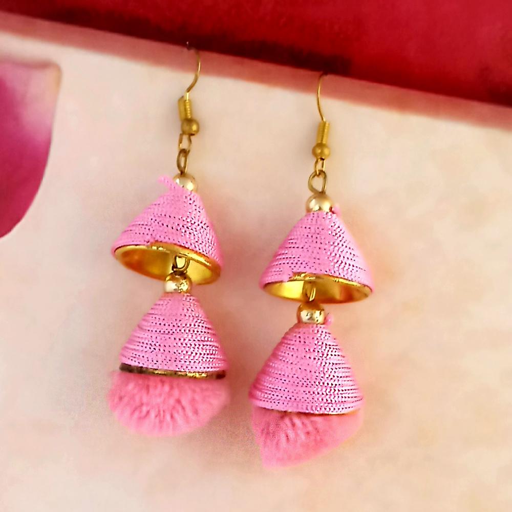Jeweljunk Pink Gold Plated Thread Earrings - 1317512