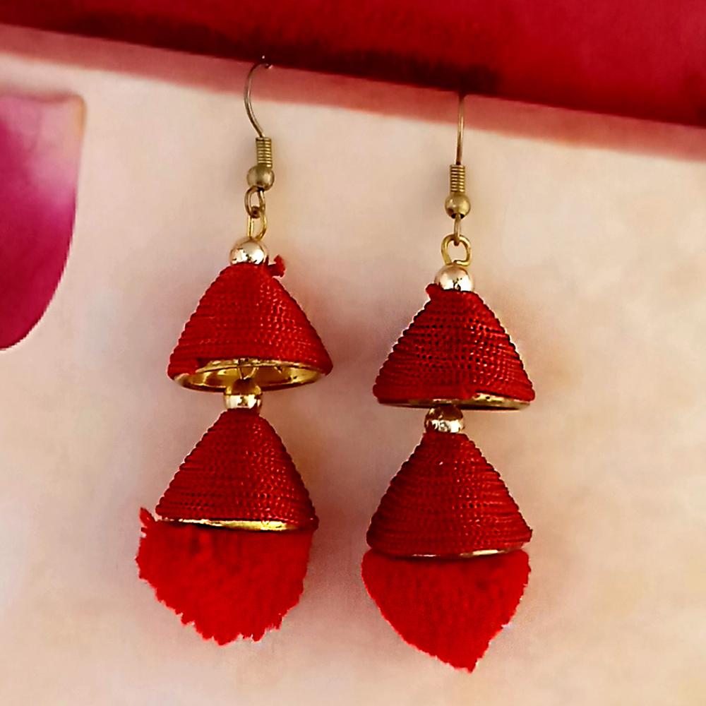 Jeweljunk Red Gold Plated Thread Earrings - 1317513A