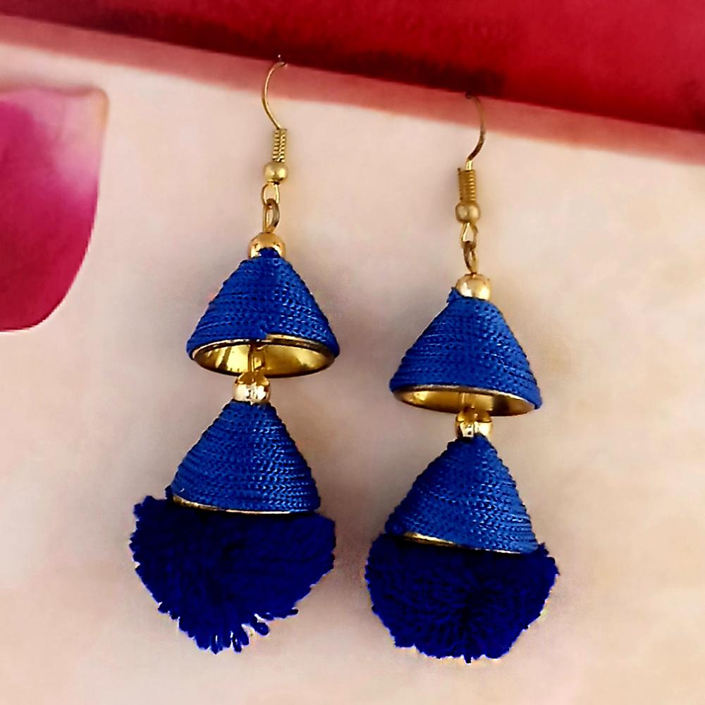 Jeweljunk Blue Gold Plated Thread Earrings - 1317513C