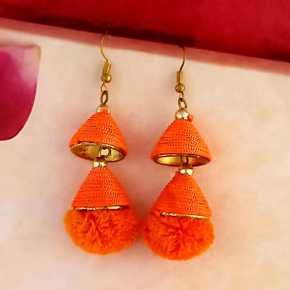 Jeweljunk Orange Gold Plated Thread Earrings - 1317513E