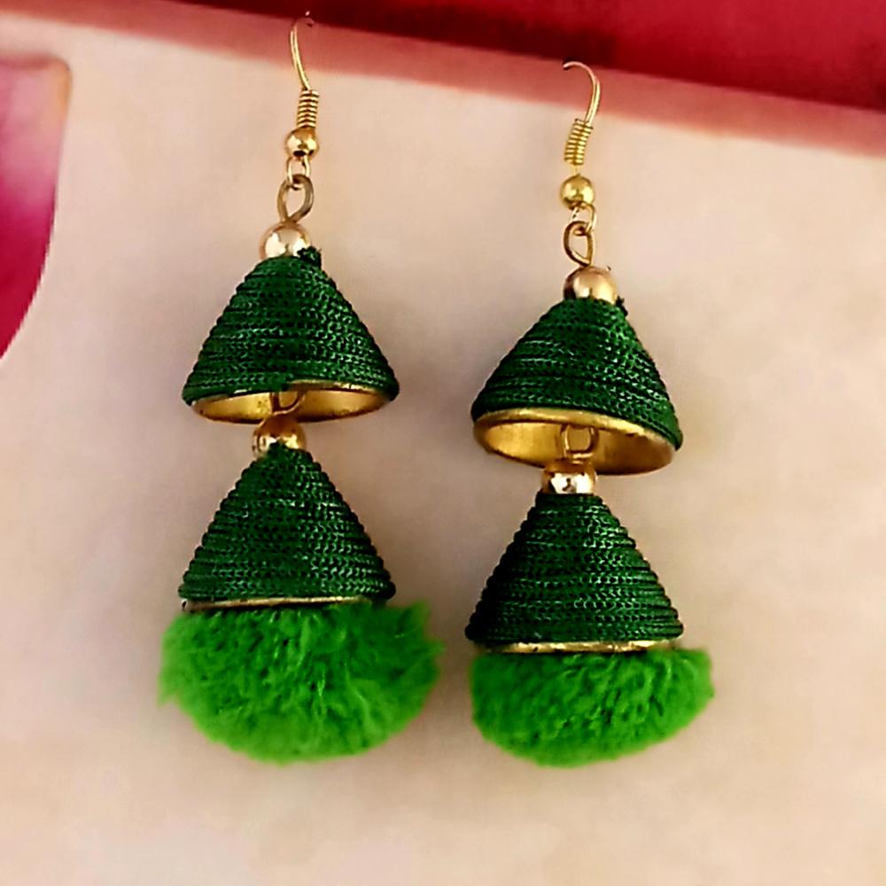 Jeweljunk Green Gold Plated Thread Earrings - 1317513F