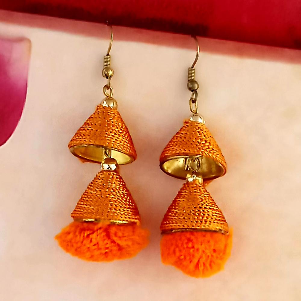 Jeweljunk Orange Gold Plated Thread Earrings - 1317513G