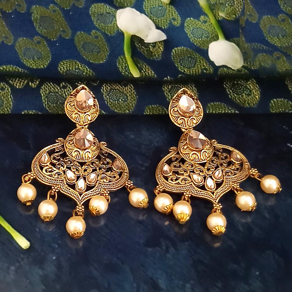 JD Art Gold Plated Brown Kundan Dangler Earrings-1317625A