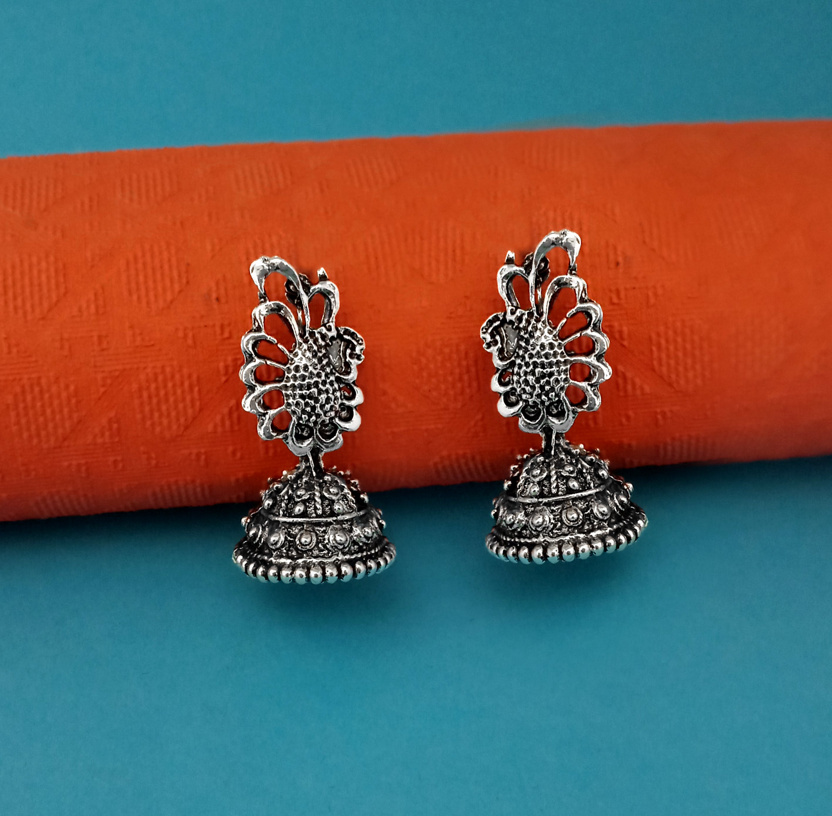Woma Floral Oxidised Plated Jhumki Earrings