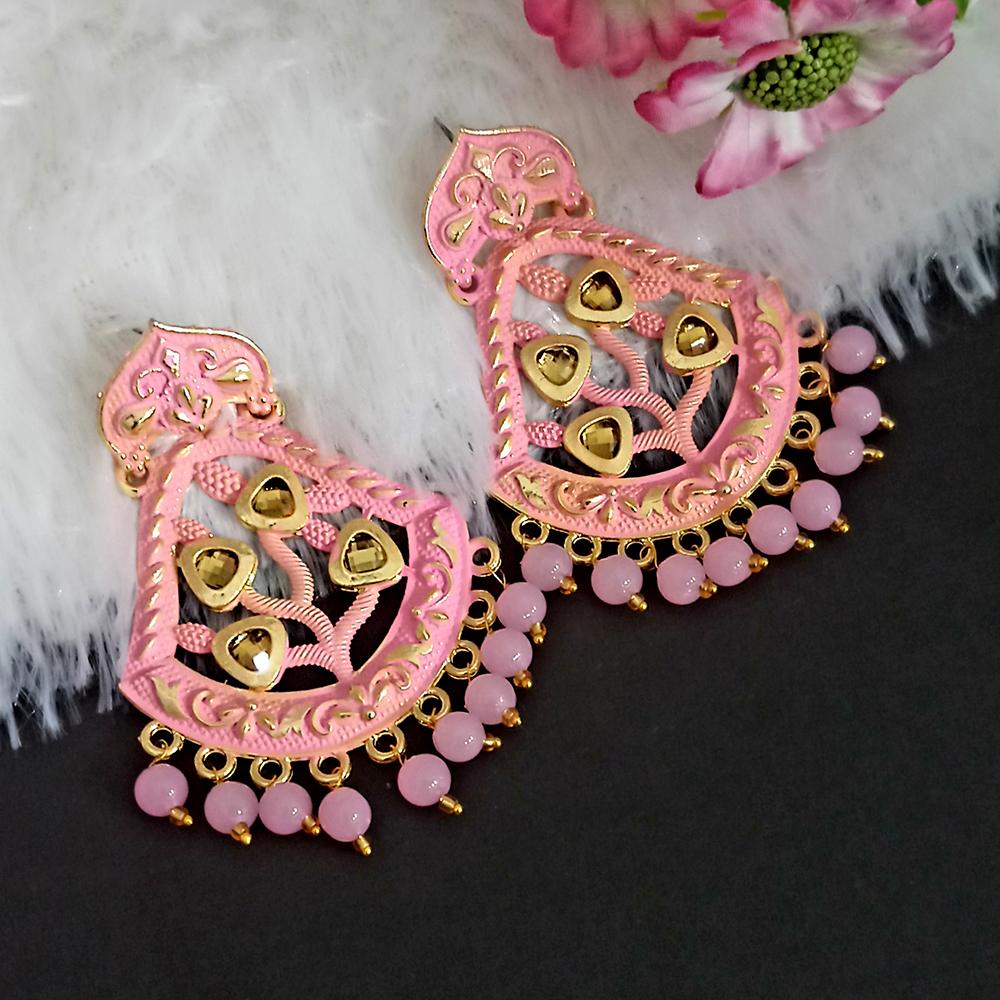 Woma Pink Matte Meenakari Dangler Beads Drop Earrings -1318001C
