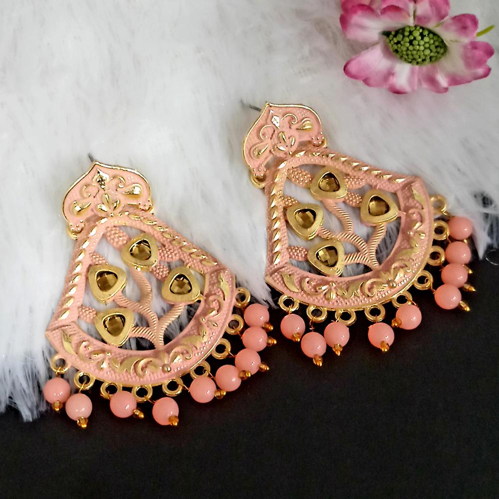 Woma Peach Matte Meenakari Dangler Beads Drop Earrings -1318001H