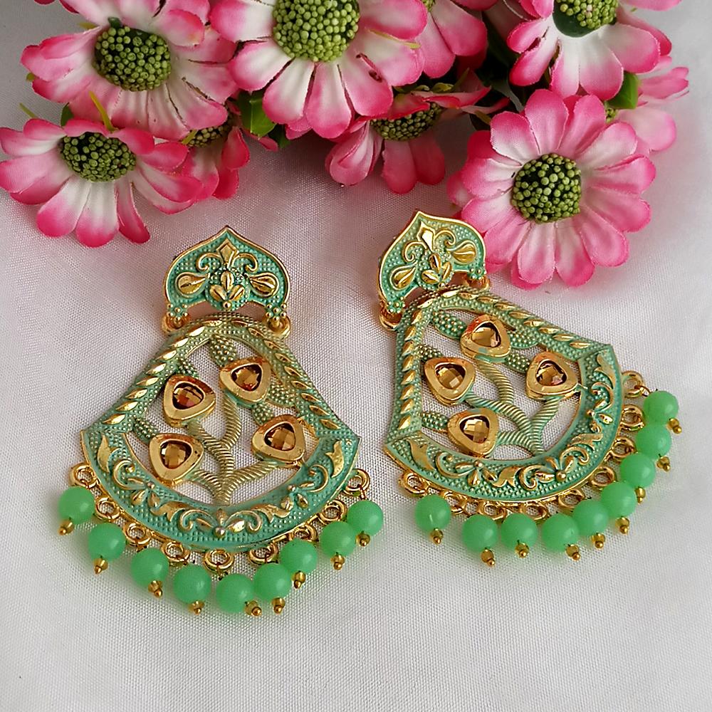 Woma Green Kundan Meenakari Dangler Earrings -1318001i