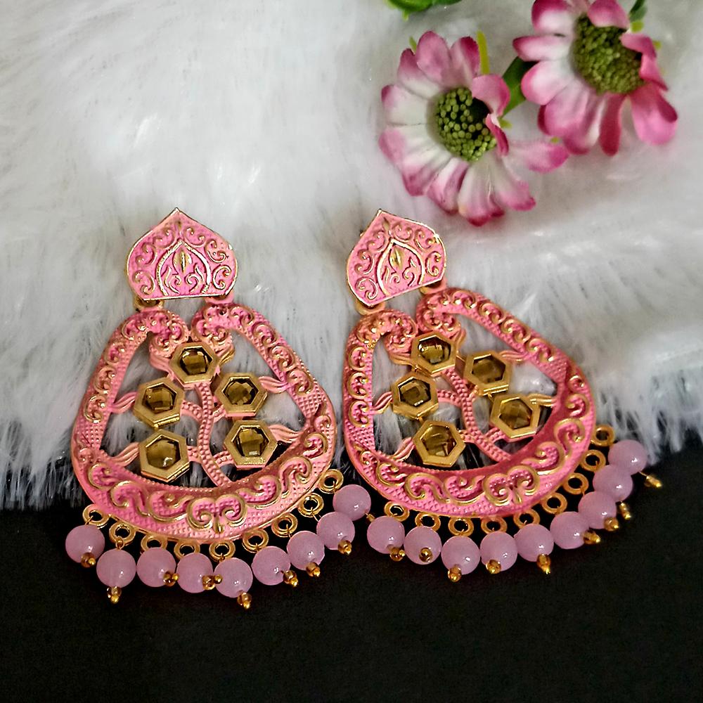 Woma Pink Matte Meenakari Dangler Beads Drop Earrings -1318002C