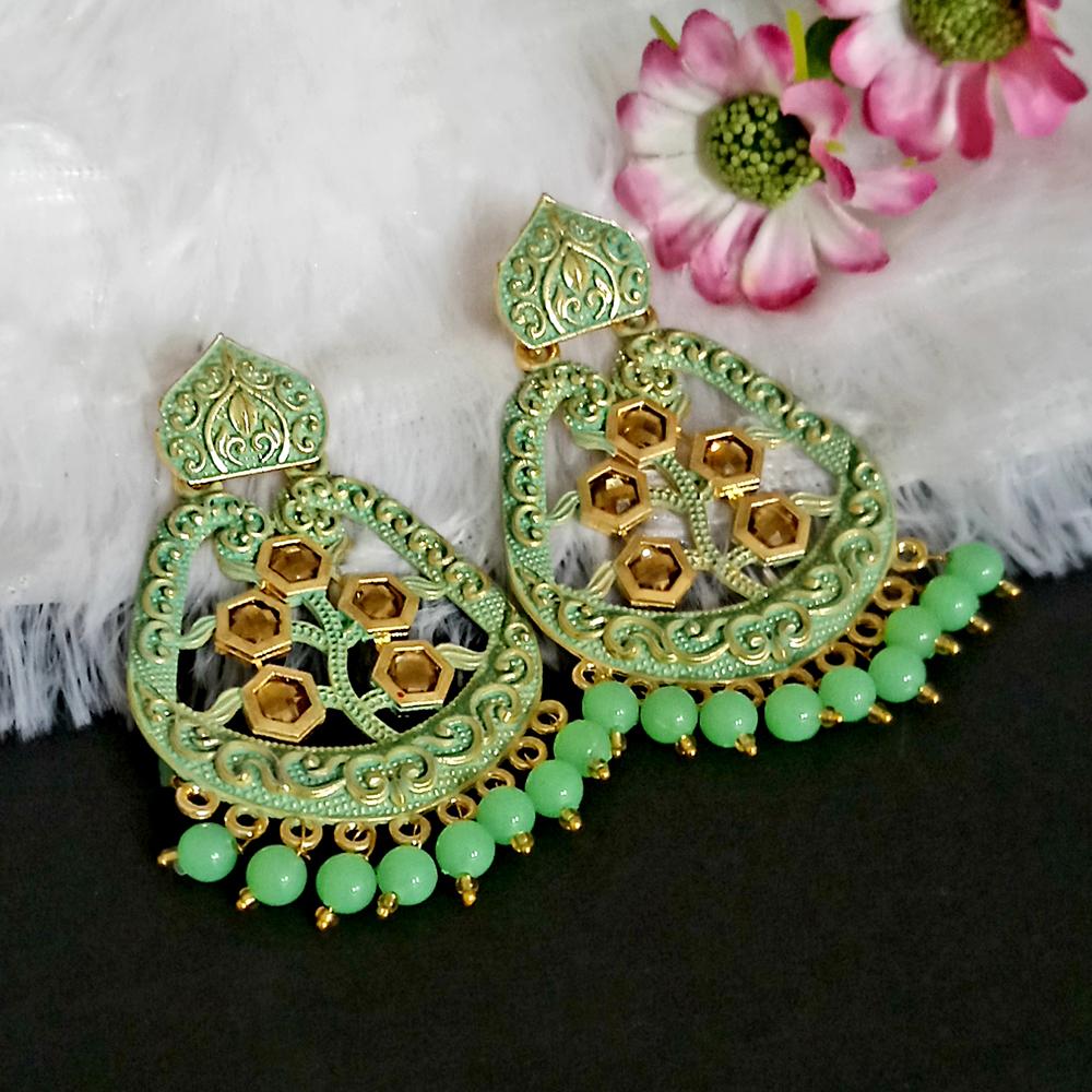 Woma Green Matte Meenakari Dangler Beads Drop Earrings -1318002I