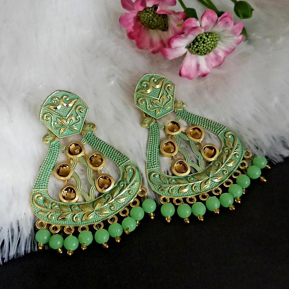 Woma Green Matte Meenakari Dangler Beads Drop Earrings -1318004I