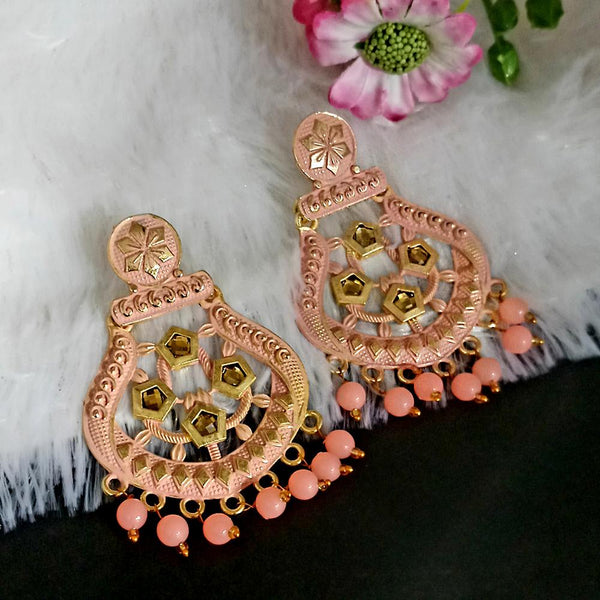 Peach Jhumka earrings in mirror with curving stones – Timeless desires  collection