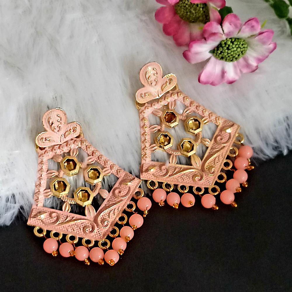 Woma Peach Matte Meenakari Dangler Beads Drop Earrings -1318006G