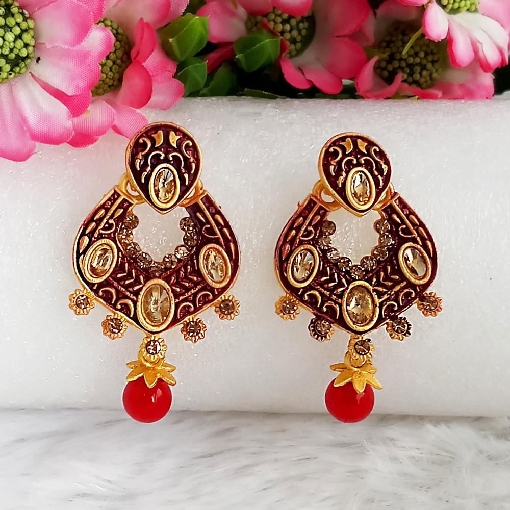 Woma Maroon Matte Meenakari Dangler Earrings -1318055D