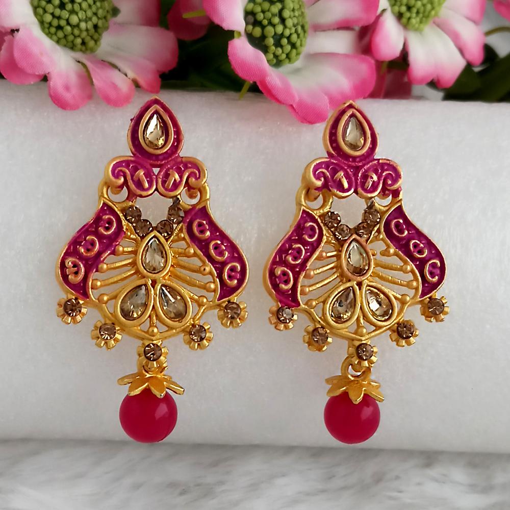 Woma Pink Matte Meenakari Dangler Earrings -1318057A