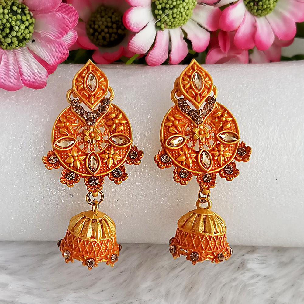 Woma Orange Matte Meenakari Jhumki Earrings -1318059F