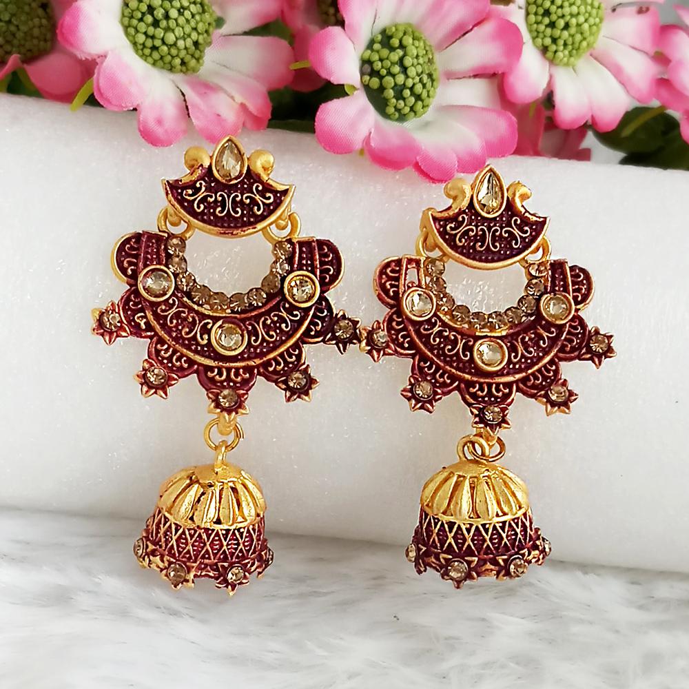 Woma Maroon Matte Meenakari Jhumki Earrings -1318062D