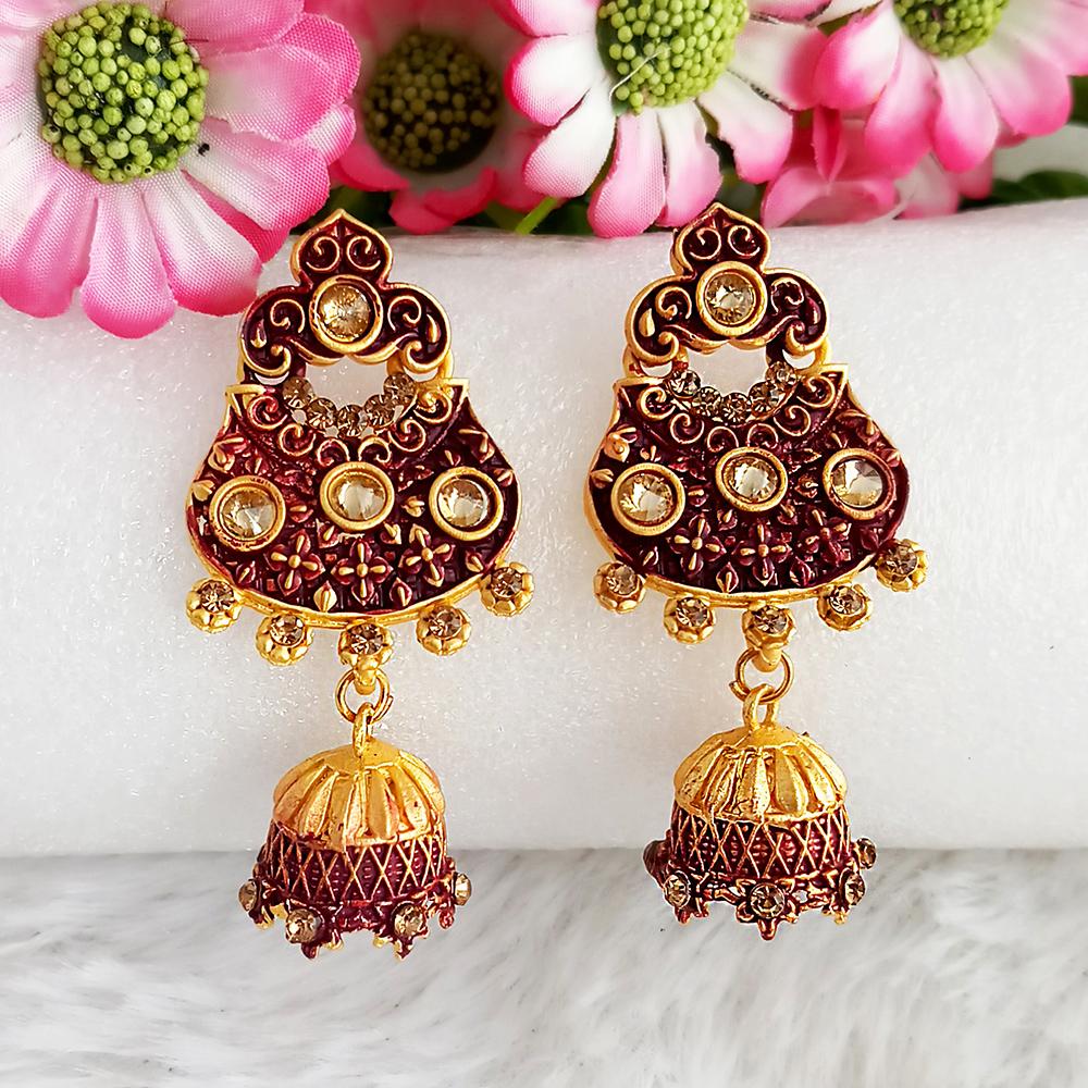 Woma Maroon Matte Meenakari Jhumki Earrings -1318064D