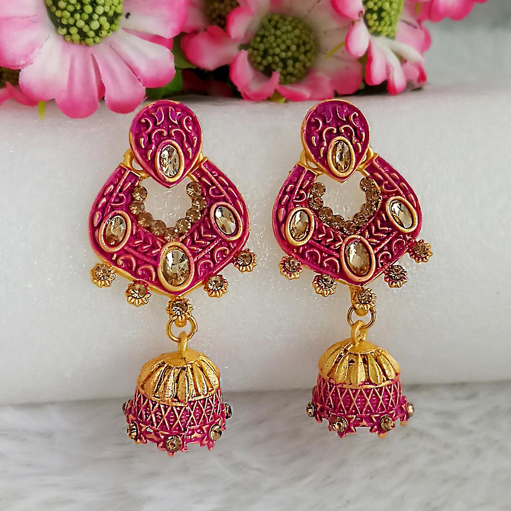 Woma Pink Matte Meenakari Jhumki Earrings -1318067A