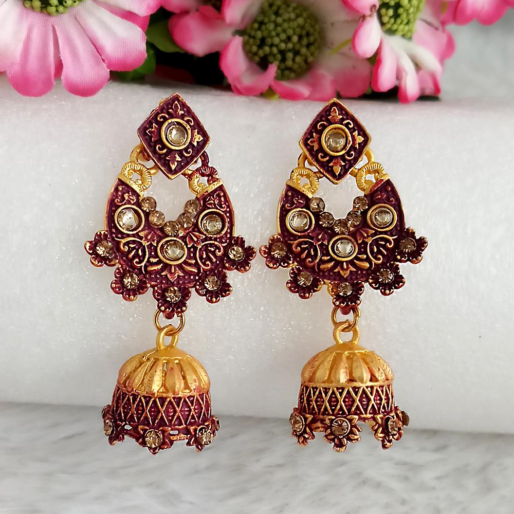 Woma Maroon Matte Meenakari Jhumki Earrings -1318068D