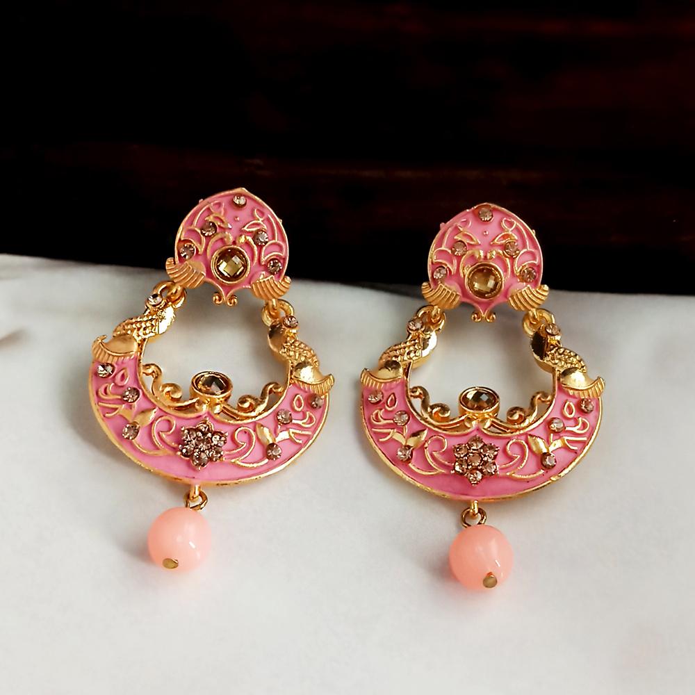 Woma Pink Meenakari Matte Dangler Earrings -1318084F
