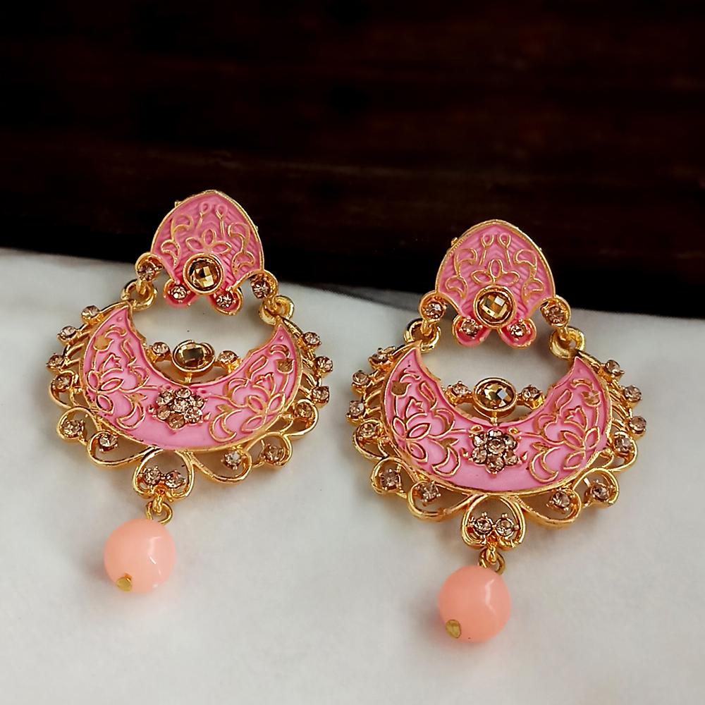 Woma Peach Meenakari Matte Dangler Earrings -1318086F