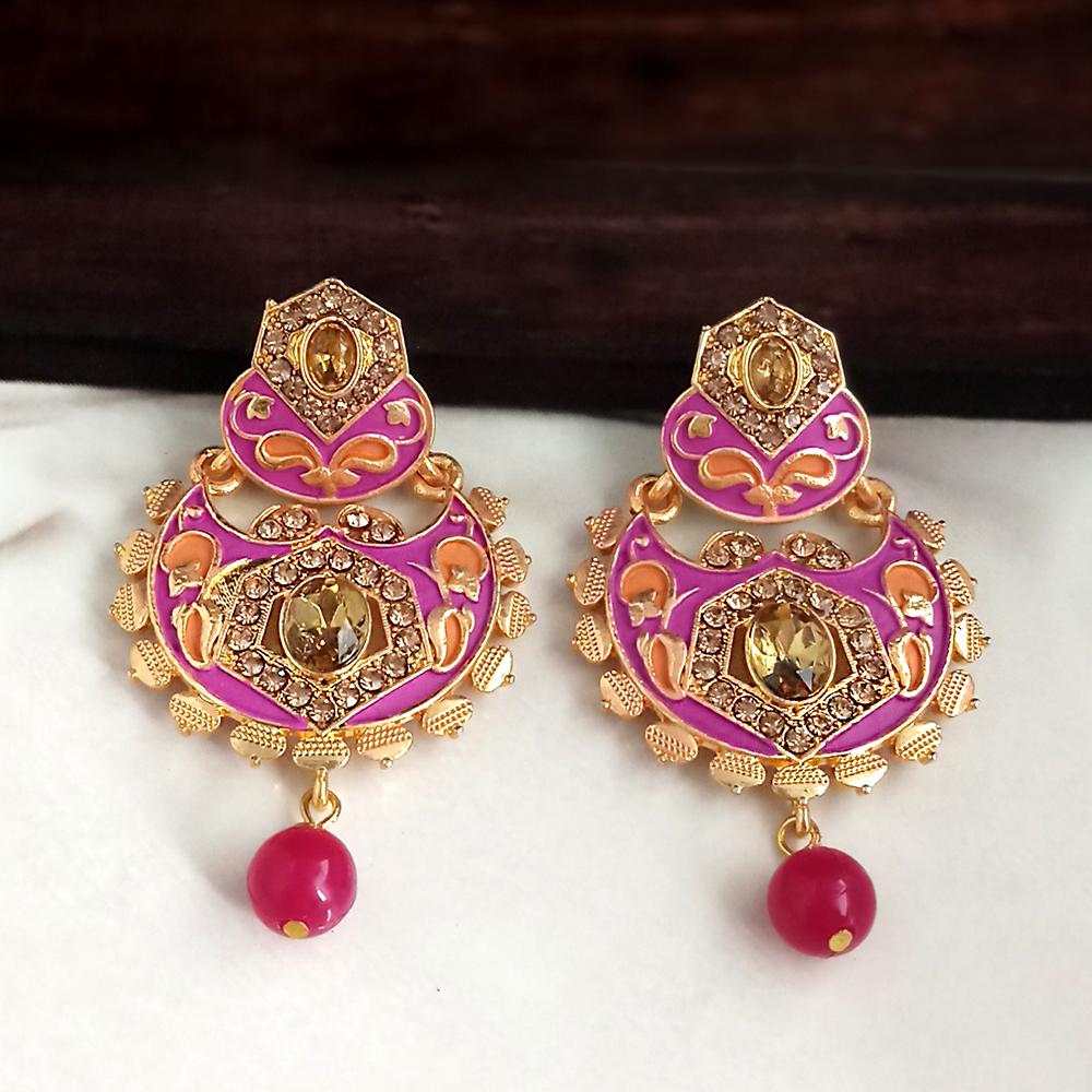 Woma Pink Meenakari Matte Dangler Earrings -1318087A