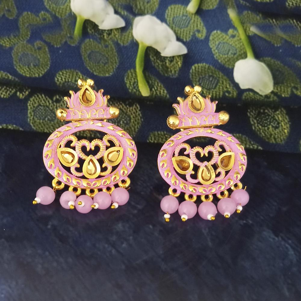 Woma Pink Matte Meenakari Dangler Beads Drop Earrings - 1318092A