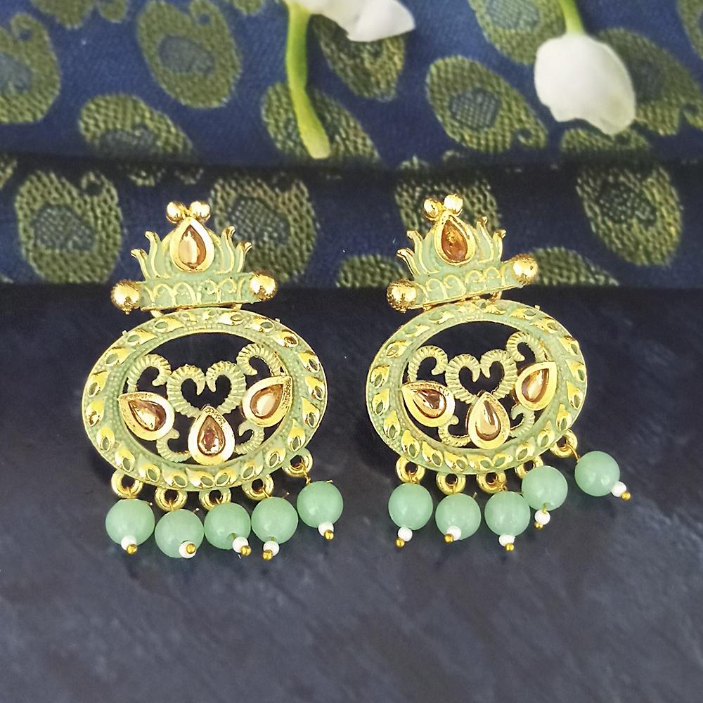 Woma Green Matte Meenakari Dangler Beads Drop Earrings - 1318092B